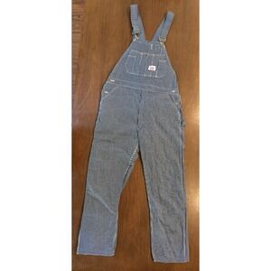 Round House Bib Overalls 38 X 32 Striped 100% Cotton Adjustable Straps